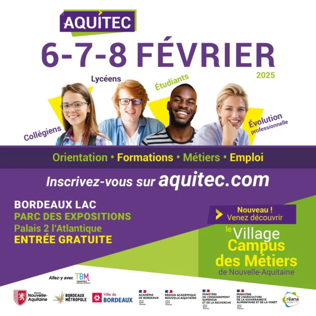 Retrouvez-nous sur le salon Aquitec,
découvrez nos formations ! 
9H-17H Parc des expositions le weekend du 6-7 et 8 février.
