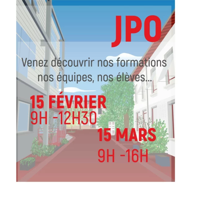 Venez nous rencontrez lors de nos journées portes ouvertes, le samedi 15 février et le samedi 15 mars.
CAP AAGA, CAP VF , BAC PRO CVP, RPIP , AEPA, MCC, AGOrA, ASSP, BAC TECHNO STMG
